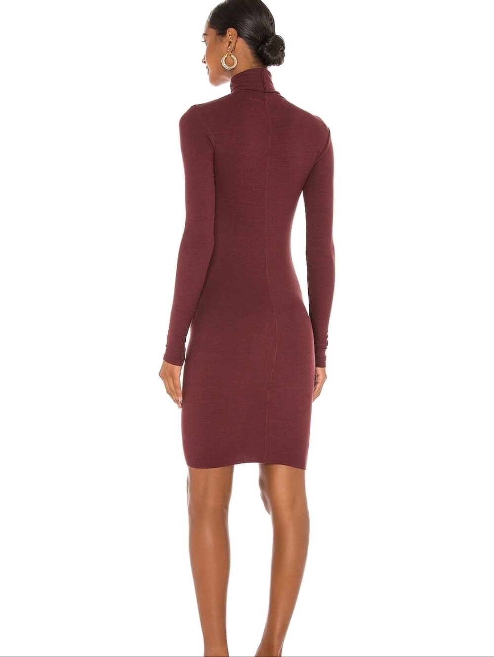 Enza Costa Burgundy Ribbed Viscose Silk Turtleneck Slim Bodycon Mini Dress SM - Picture 4 of 10